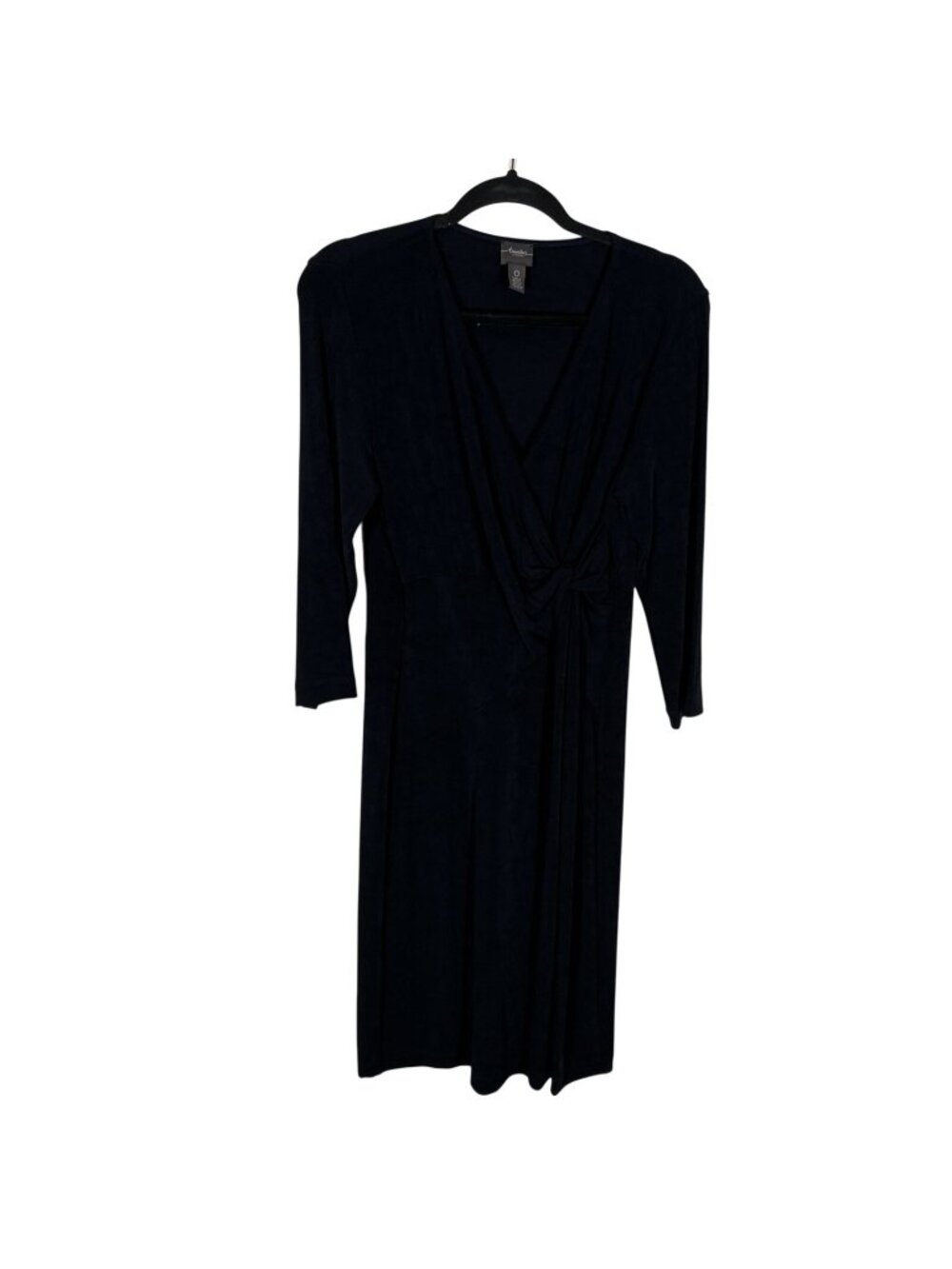 Travelers by Chicos Women SZ 0 4/6 Navy Blue 3/4 Sleeve V-Neck Faux Wrap Dress